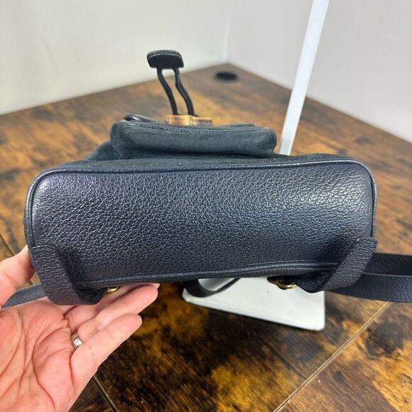 Gucci Bamboo Vintage Suede Backpack Navy Blue - Picture 12 of 16